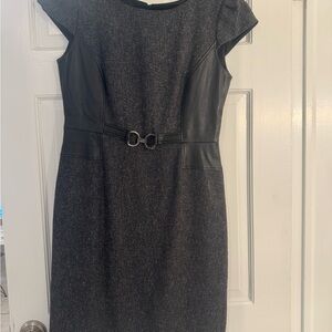 Tahari Gray Dress with Leather Details